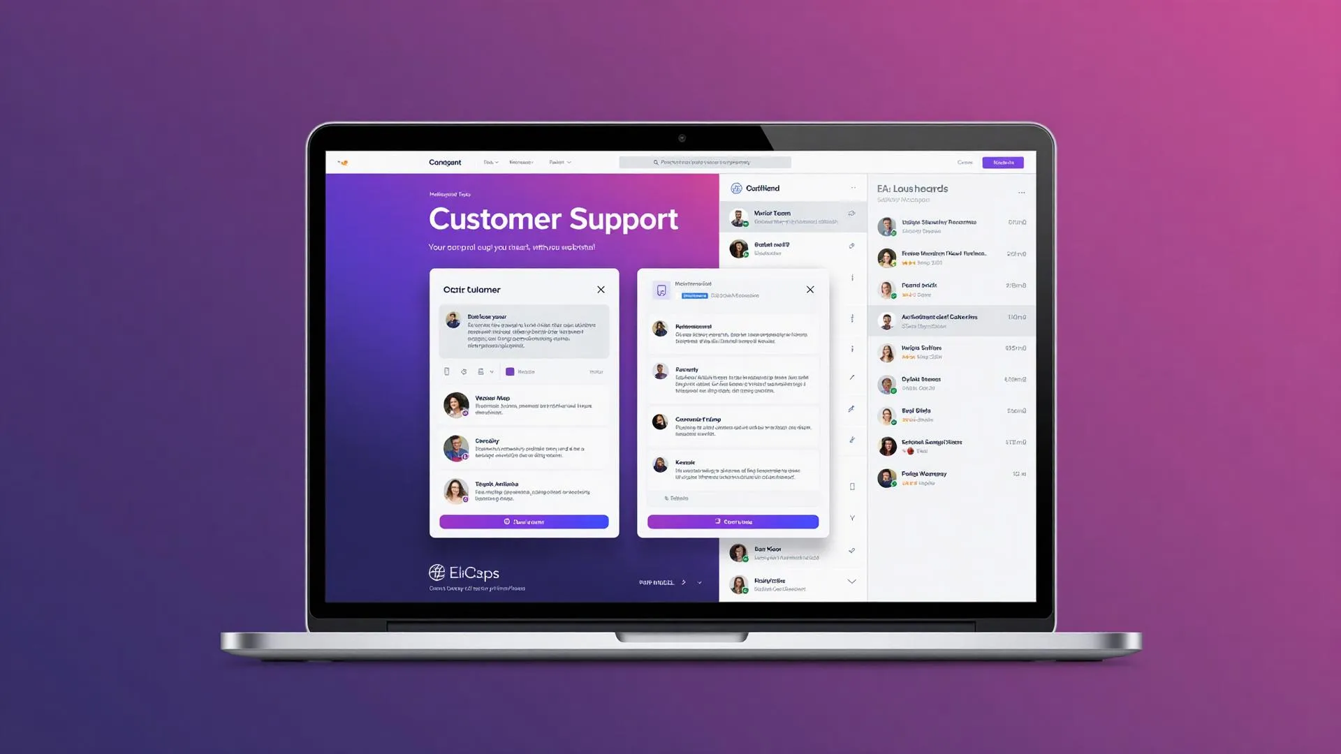 Supporty interface showing chat widget and Slack integration